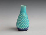 Sea blue glaze engraving tall foot vase