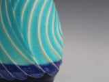 Sea blue glaze engraving tall foot vase